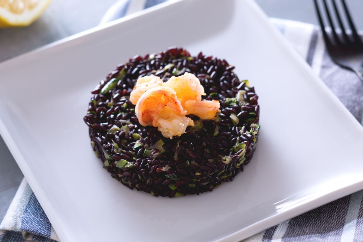 Black Venus Rice with Shrimp and Zucchini