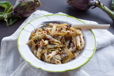 Penne with Artichokes and Pancetta