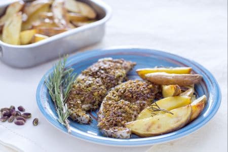 Swordfish in Pistachio Crust with Potato Wedges