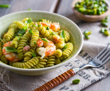 Pasta with Pistachio Pesto and Shrimp