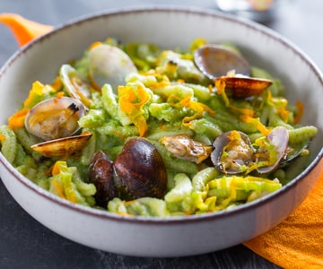 Sardinian Gnocchetti with Clams and Zucchini Cream