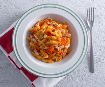 Pasta with Pepper Cream, Caciotta Cheese, and Tuna