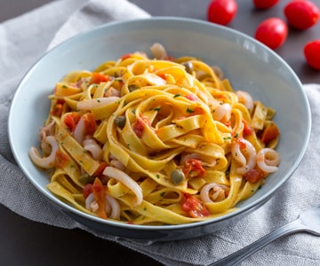 Tagliatelle with Squid and Cherry Tomatoes