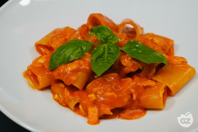 Paccheri and Baked Sea Bram with Bell Pepper Sauce Recipe