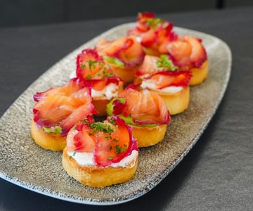 Beet-Cured Salmon Crostini