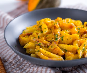 Pasta with Pumpkin Cream and Guanciale