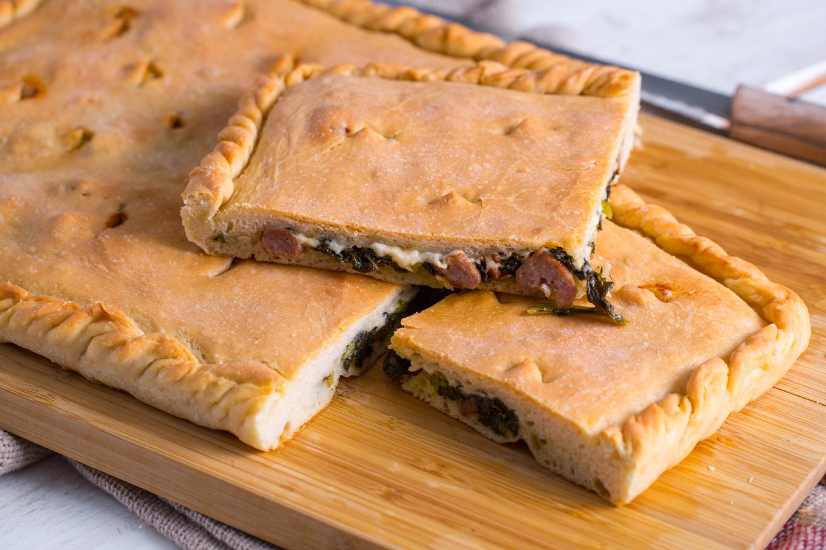 Stuffed Focaccia with Broccoli Rabe and Sausage