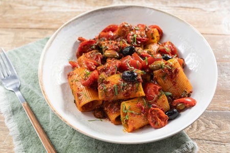 Rigatoni with Puttanesca Sauce and Nduja