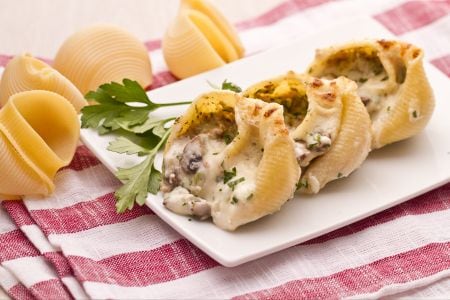 Stuffed Conchiglioni with Mushrooms, Ham, and Béchamel