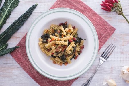 Fusilli with black cabbage and bacon