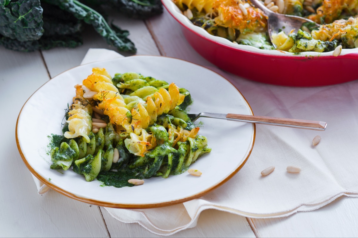 Gratinated Fusilloni with Black Kale and Pecorino