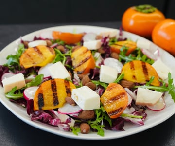 Grilled persimmon salad with mapo vinaigrette