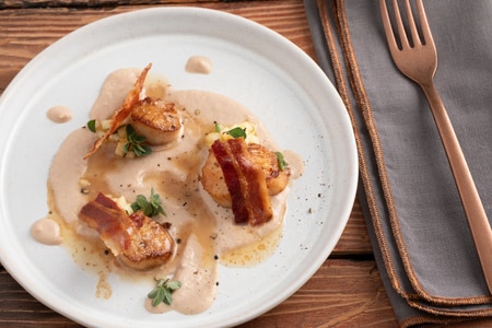 Scallops with Bacon and Chestnut Cream