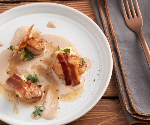 Scallops with Bacon and Chestnut Cream