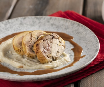 Capon roulade with celery root purée