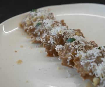 Chestnut and ricotta agnolotti with brown butter and toasted chestnuts