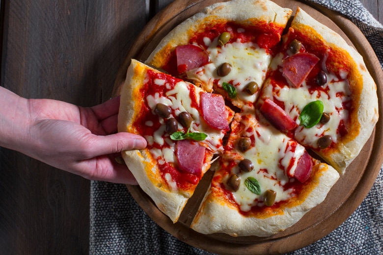 Pizza with Salami and Olives