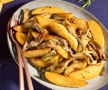 Artichokes and Potatoes in a Pan