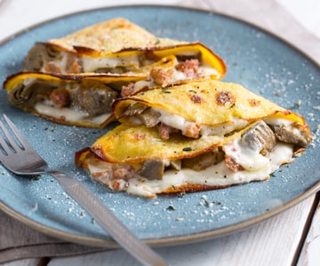 Stuffed Crepes with Artichokes and Sausage