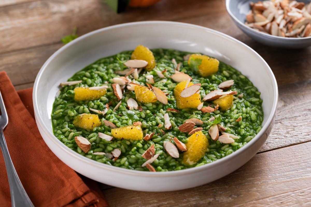 Risotto with parsley, orange and toasted almonds