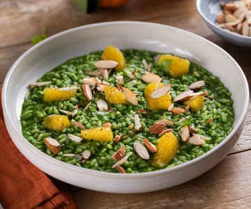 Risotto with parsley, orange and toasted almonds