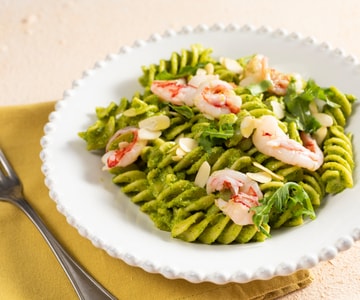 Pasta with Arugula Pesto and Shrimp