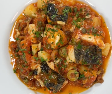 Baccalà alla ghiotta (Sicilian-style cod stew)